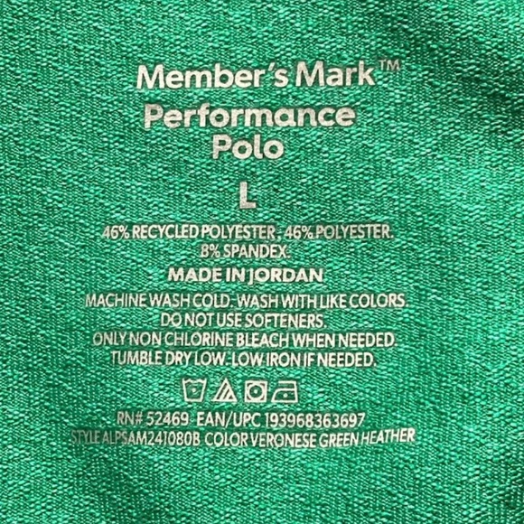 Members Mark Mens Green Performance Polo Shirt, L - Picture 2 of 2